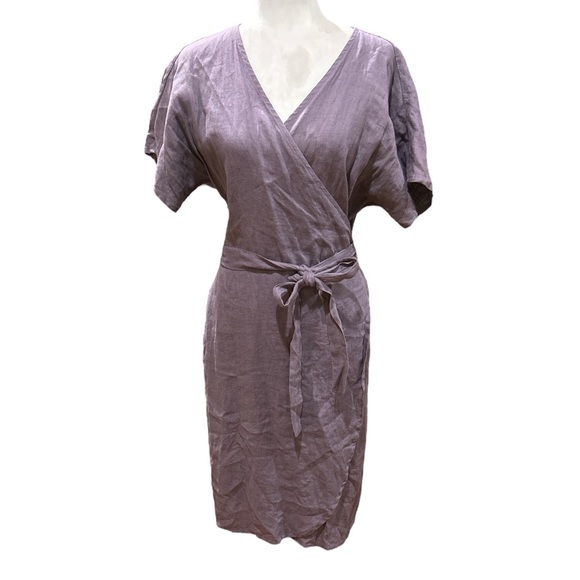 Linenfox Mimosa Dusty Lavender Wrap Linen Shirt Dress - S / M - Picture 3 of 13